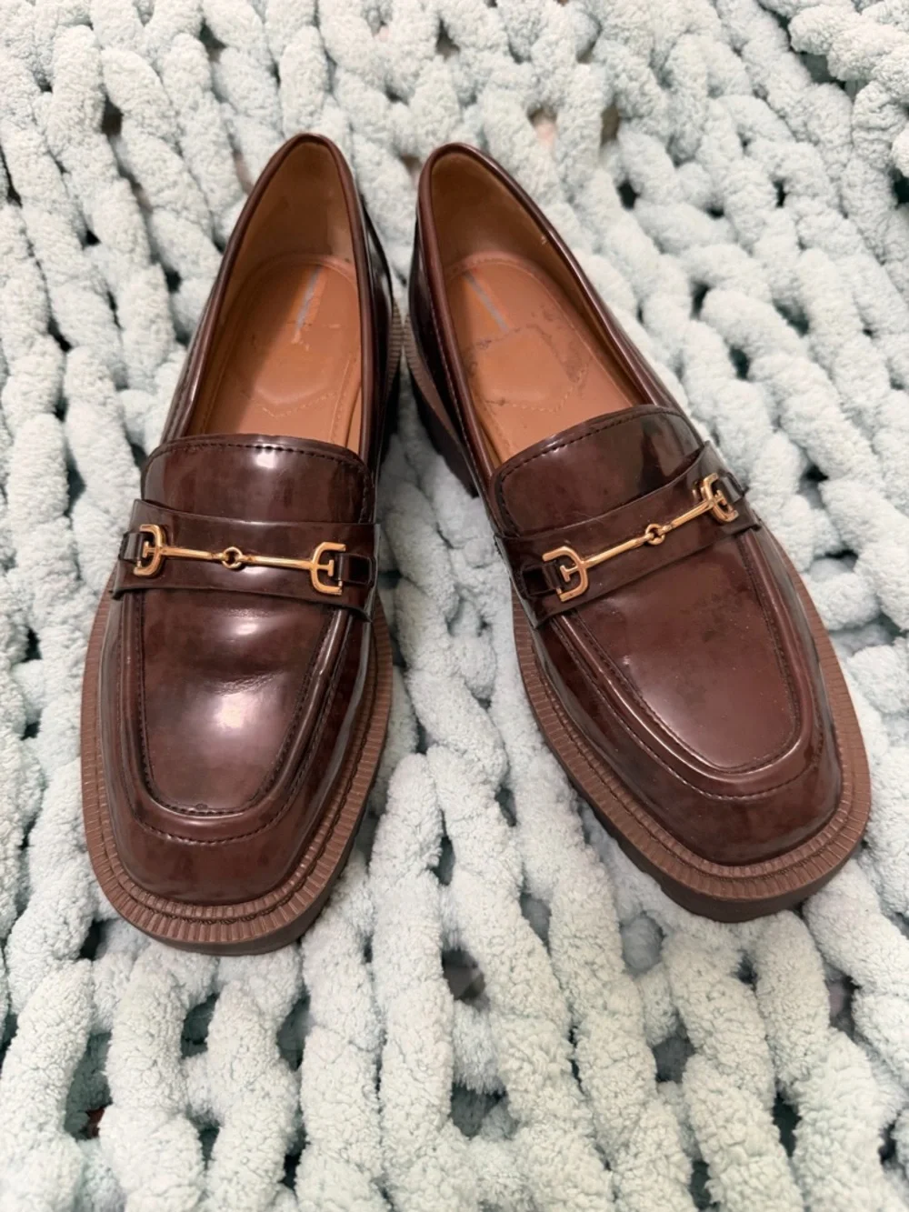 Sam Edelman Brown Patent Leather Lug Sole Loafers - Picture 7 of 17